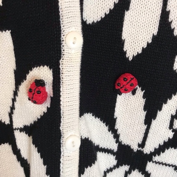 Vtg MC & Co Marisa Christina Ramie Knit Cardigan Women sz M Ladybugs 80s Whimsy - Picture 2 of 5